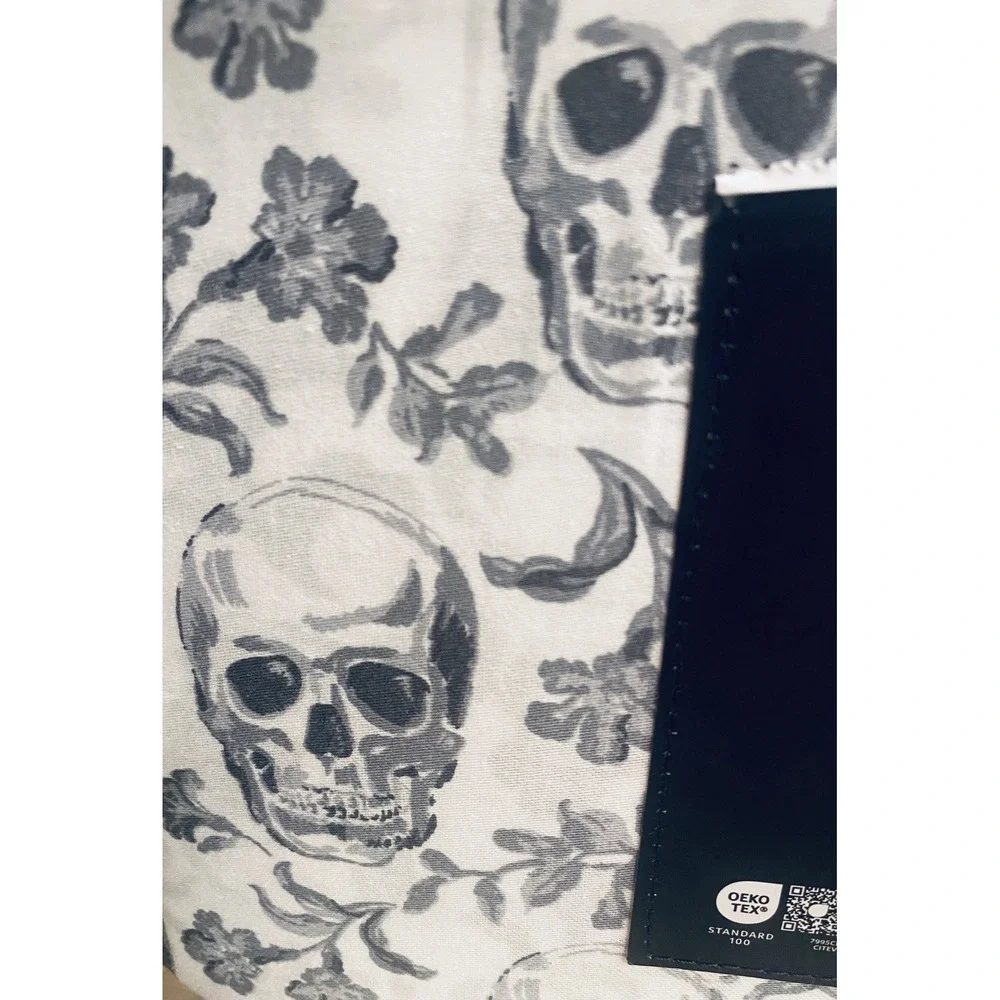 Rachel Zoe Halloween Floral Skulls King Sheet Set 100% Cotton Gray Multi NEW